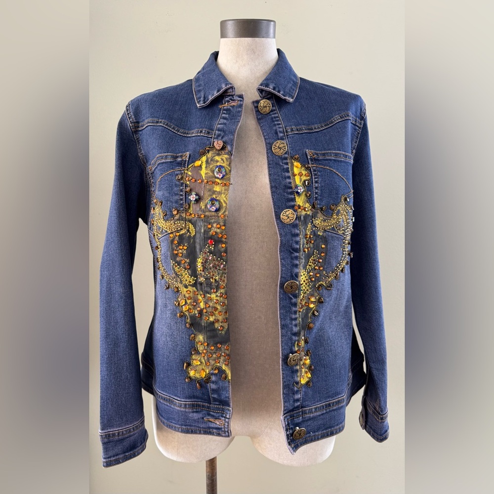 Purple Wash Denim Bejewelled and Hand Painted Jacket Art-to-Wear